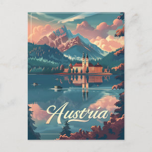 Cartão Postal Áustria Serenidade: Montanha Lakeside