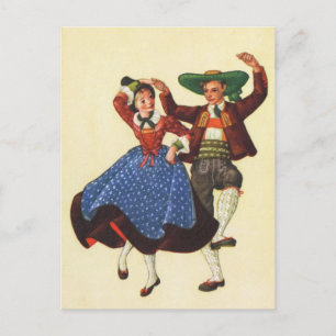 Cartão Postal Áustria, Tirol, dançarinos folclóricos tradicio