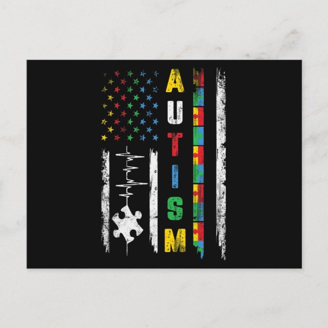 Cartão Postal Autism American Flag Puzzle Autism Awareness Men W (Frente)