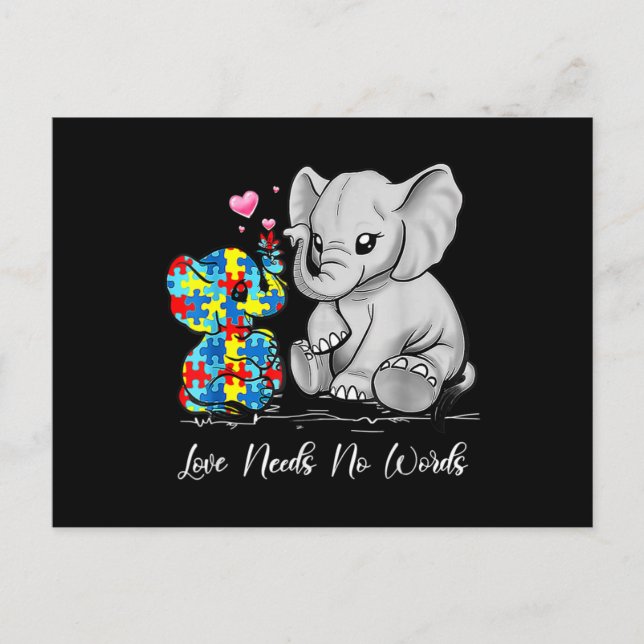 Cartão Postal Autism Awareness Love Needs No Words Elephant Supp (Frente)