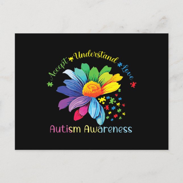 Cartão Postal Autism Awareness Sunflower Accept Understand Love  (Frente)