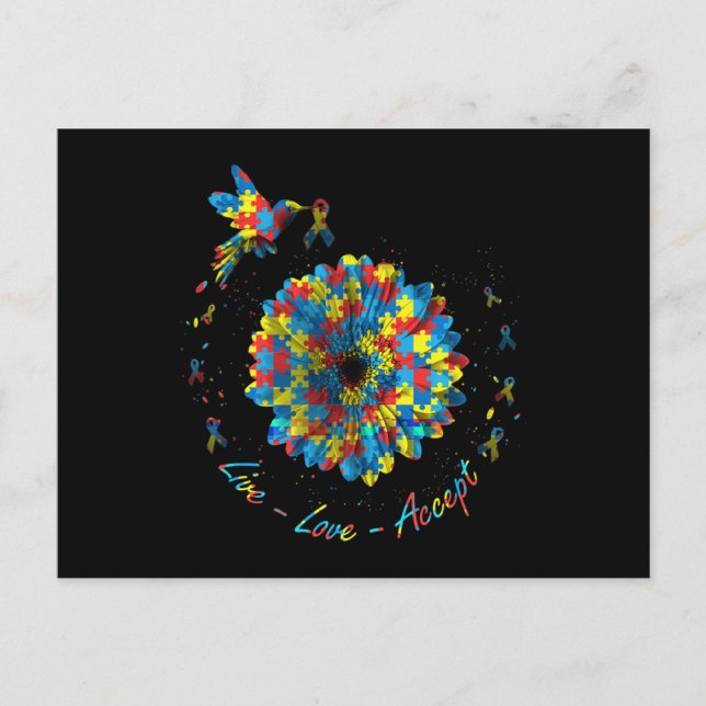 Cartão Postal Autismo de Aceitação de Amor ao Vivo por Quebra-ca (Frente)