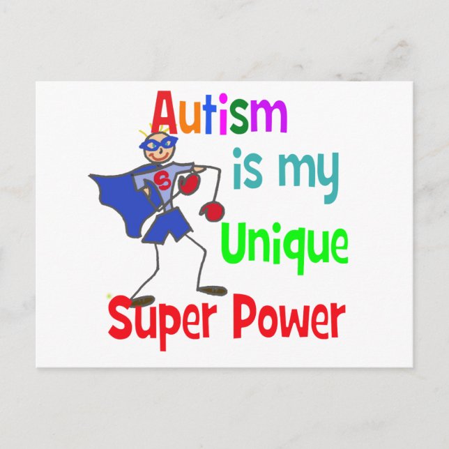 Cartão Postal Autismo é meu super poder único (Frente)