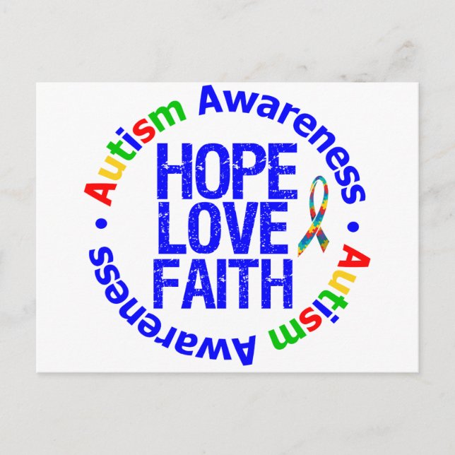 Cartão Postal Autismo Hope Love Faith (Frente)