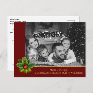 Cartão Postal Auto Black and White Photo Holly Red Christmas