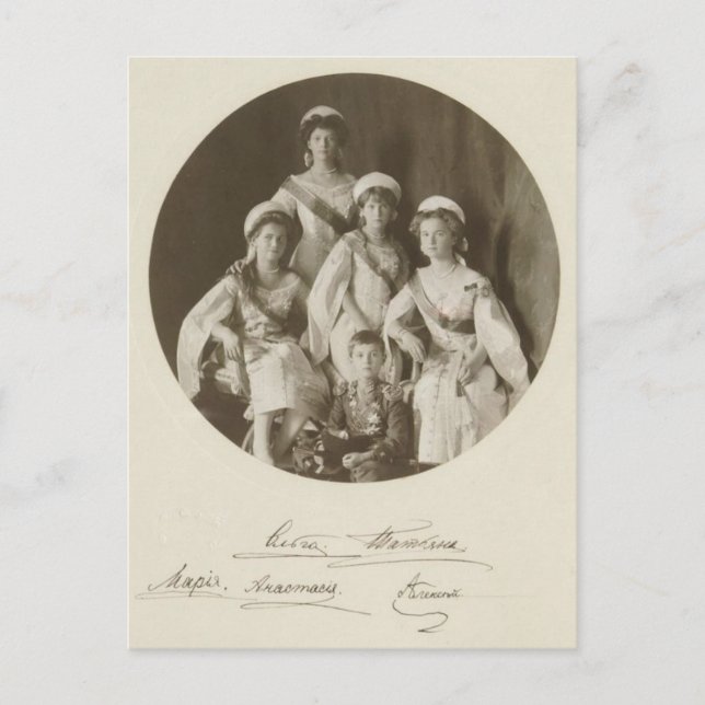 Cartão Postal AUTOGRAFIAS OTMA & Alexis Romanov Rússia crianças  (Frente)