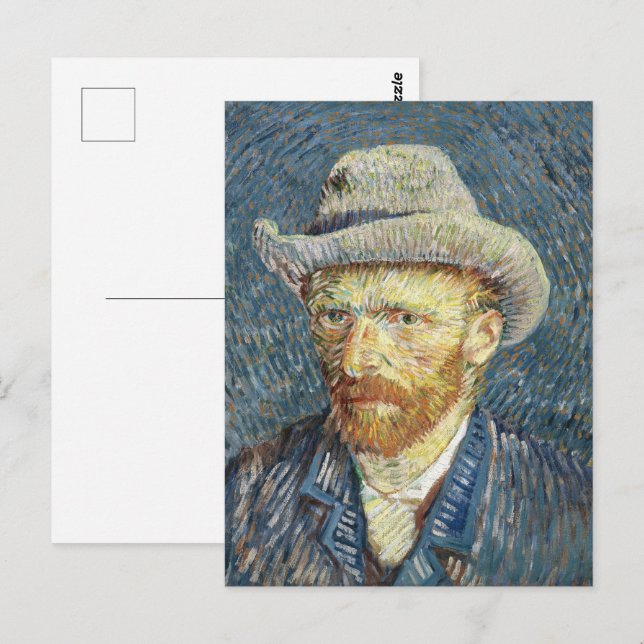 Cartão Postal Autoretrato de Van Gogh com Cinza Felt Hat (Frente/Verso)