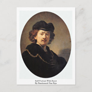 Cartão Postal Autorretrato Com Beret Por Rembrandt Van Rijn