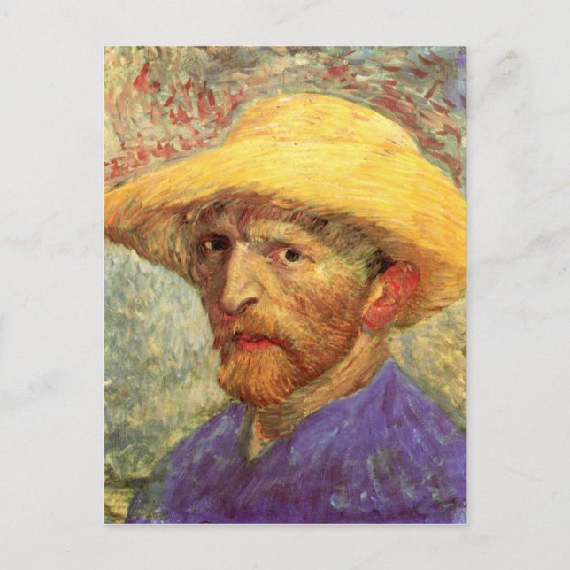 Cartão Postal Autorretrato com chapéu de palha (F526) Van Gogh F (Frente)