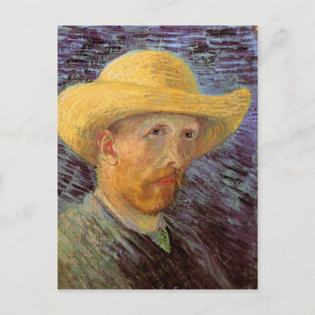 Cartão Postal Autorretrato com palha Hat Van Gogh Fine Art (Frente)