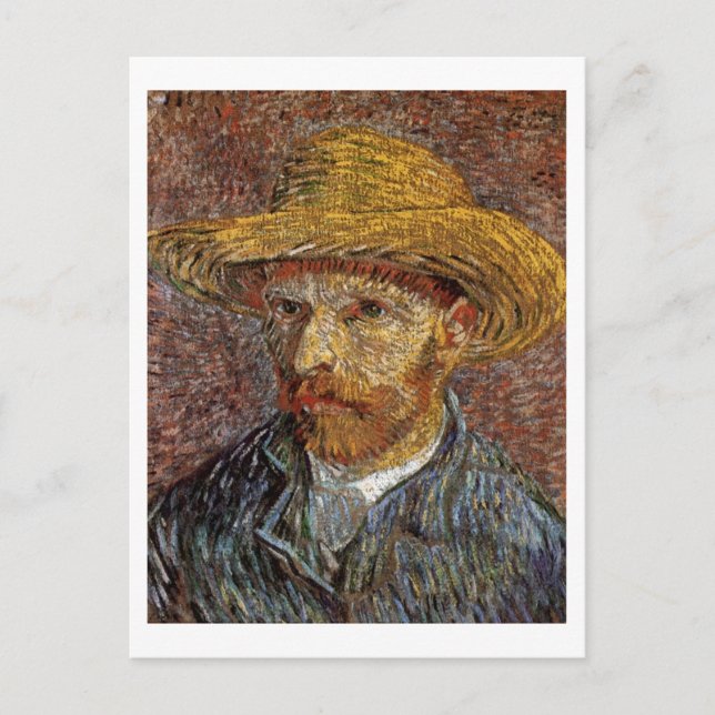 Cartão Postal Autorretrato com palha Hat Van Gogh Fine Art (Frente)