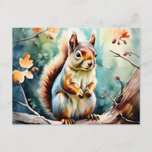 Cartão Postal Autoumn Squirrel Watercolor