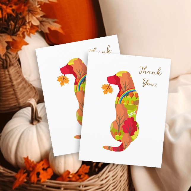 Cartão Postal Autumn color Labrador Silhouette Obrigado (Autumn Colors Labrador Silhouette Thank You Postcard for Labrador Owners.  Labrador Outline Design.)