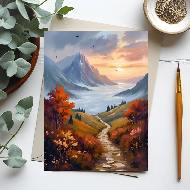 Cartão Postal Autumn Daydreams | Fall Mountain Landscape Painted (Criador carregado)