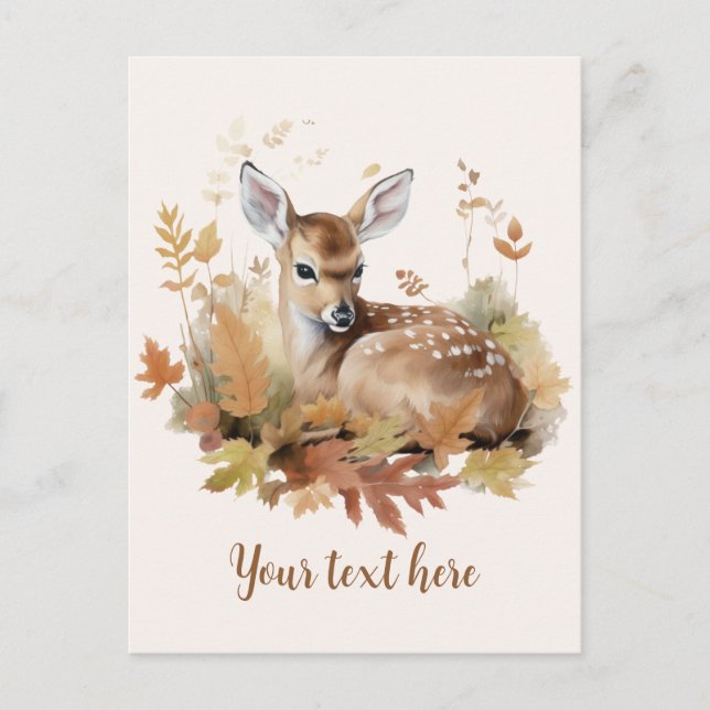 Cartão Postal Autumn Deer Fawn Fall Folhas (Frente)