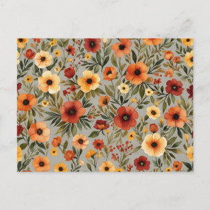 Cartão Postal Autumn Elegance Watercolor Floral em Queda Quente