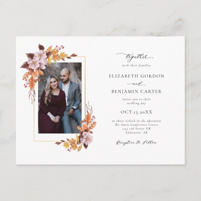 Cartão Postal Autumn Fall Floral Weding Elegant Foliage Foto I (Frente)