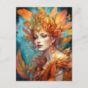 Cartão Postal Autumn Fall Queen Goddese Fantasy Art