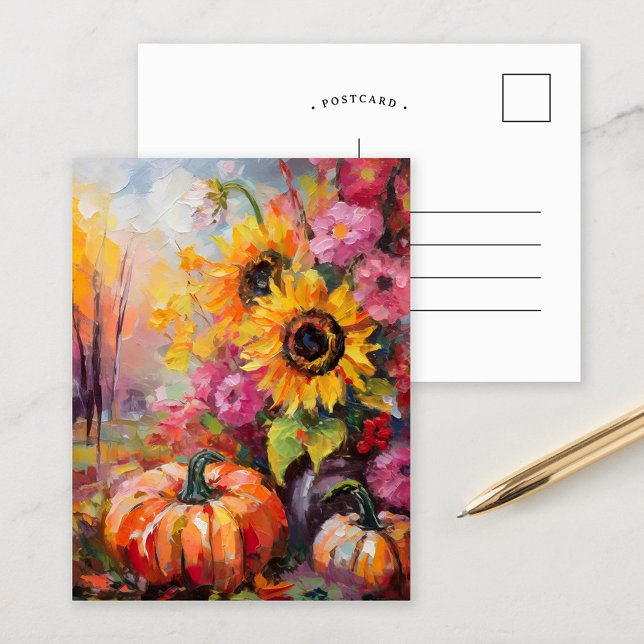 Cartão Postal Autumn Floral e Pumpkins (Criador carregado)