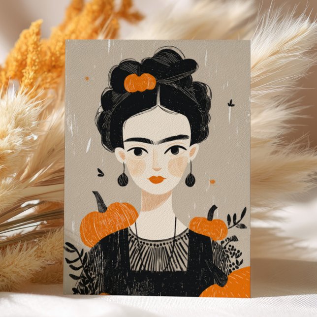 Cartão Postal Autumn Frida Kahlo Ilustração do Dia das Bruxas (Criador carregado)