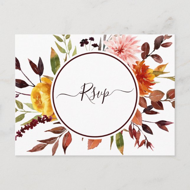 Cartão Postal Autumn Garden Marsala Watercolor Weding RSVP (Frente)