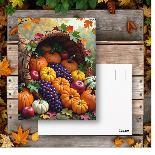 Cartão Postal Autumn Harvest and Blessings Cornucopia  (Criador carregado)