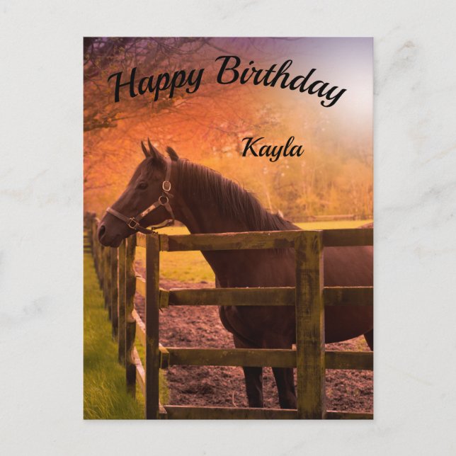 Cartão Postal Autumn Horse Feliz Aniversário Personalizado (Frente)