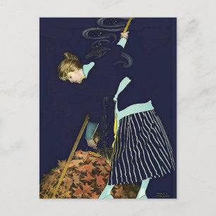 Cartão Postal Autumn Leaves Bonfire por C Coles Phillips