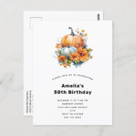Cartão Postal Autumn Pumpkins com Flores e Folhagem Aniversário