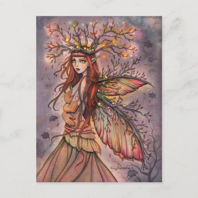 Cartão Postal Autumn Queen Fantasy Art de Molly Harrison (Frente)