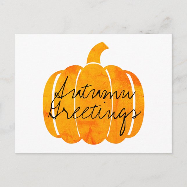 Cartão Postal Autumn Saudações - Pumpkin Laranja Personalizável (Frente)