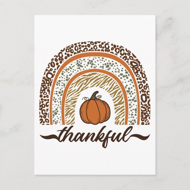 Cartão Postal Autumn Thankful Pumpkin Pie Rainbow Thanksgiving (Frente)