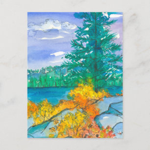 Cartão Postal Autumn Trees Watercolor — Lago Mountain