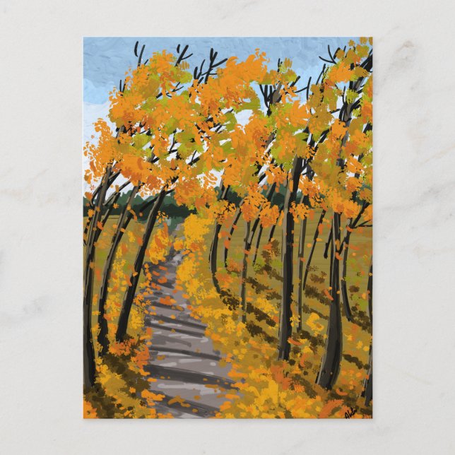 Cartão Postal Autumn Way Windy Calling Deixa Laranja Amarelo (Frente)