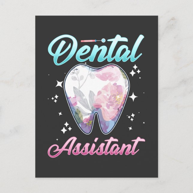 Cartão Postal Auxiliar de dentista dente floral Dentista profiss (Frente)