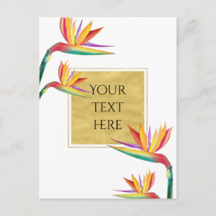 Cartão Postal Ave do Paraíso Elegante Dourado Branco Casamento