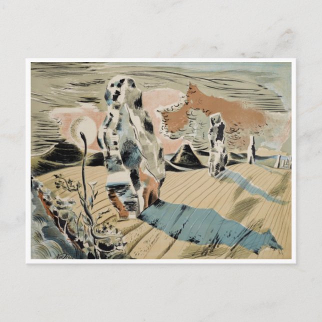 Cartão Postal Avebury (1937) por Paul Nash (Frente)