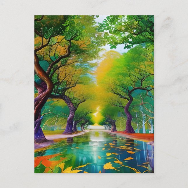 Cartão Postal Avenida das folhas de outono das árvores (Frente)