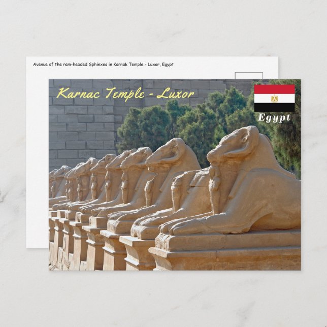 Cartão Postal Avenida Esfinges no Templo de Karnak - Egito (Frente/Verso)
