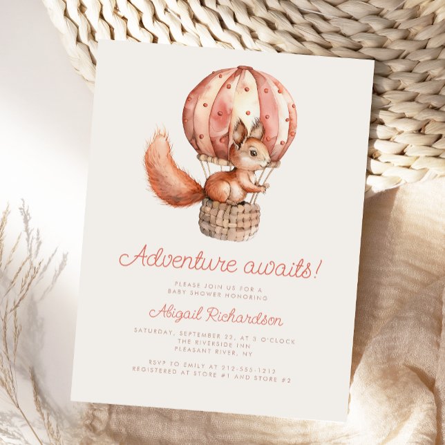 Cartão Postal Aventura Aguarda Chá de fraldas de Balão de Esquil (Criador carregado)