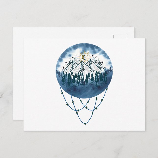 Cartão Postal Aventura ao ar livre de pinheiro das montanhas Sno (Frente/Verso)