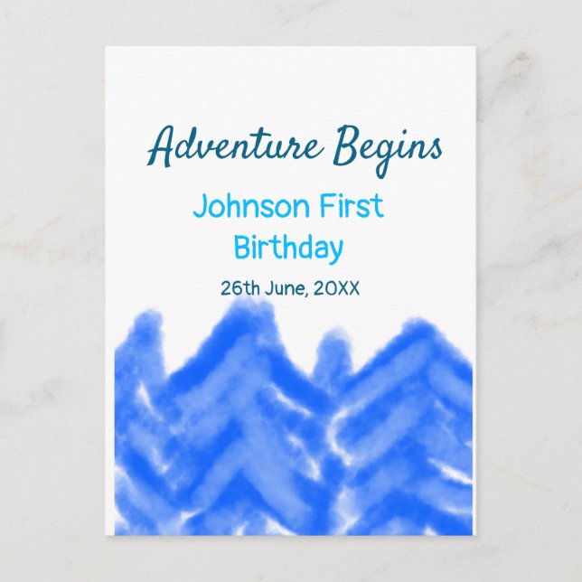 Cartão Postal Aventura azul aquática começa 1º aniversário monta (Frente)