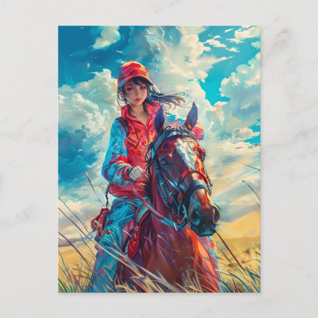 Cartão Postal Aventura de Anime Vibrante na Grandiosidade da Nat (Frente)