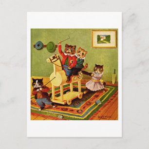 Cartão Postal Aventura de Cavalaria de Gatos com um Cavalo de Br