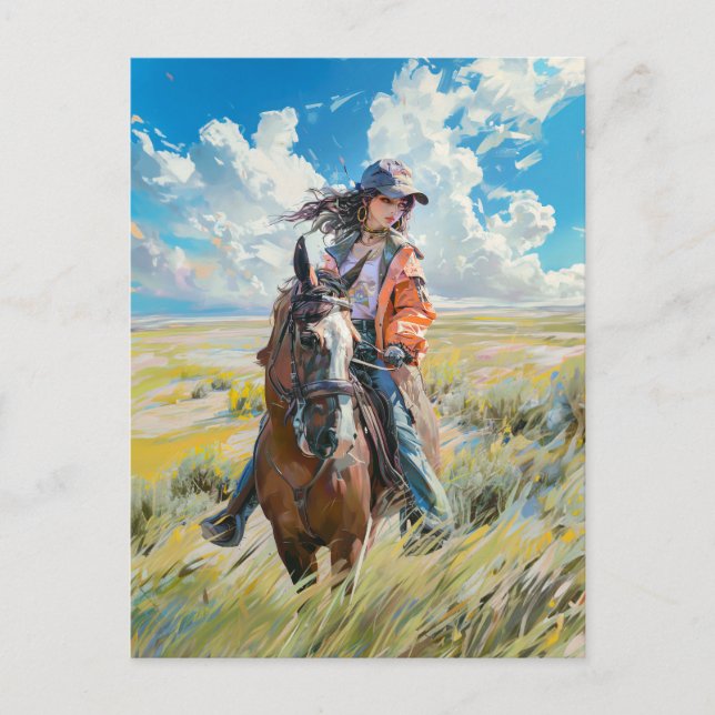 Cartão Postal Aventura de Mangá a Cavalo nos Alpes (Frente)