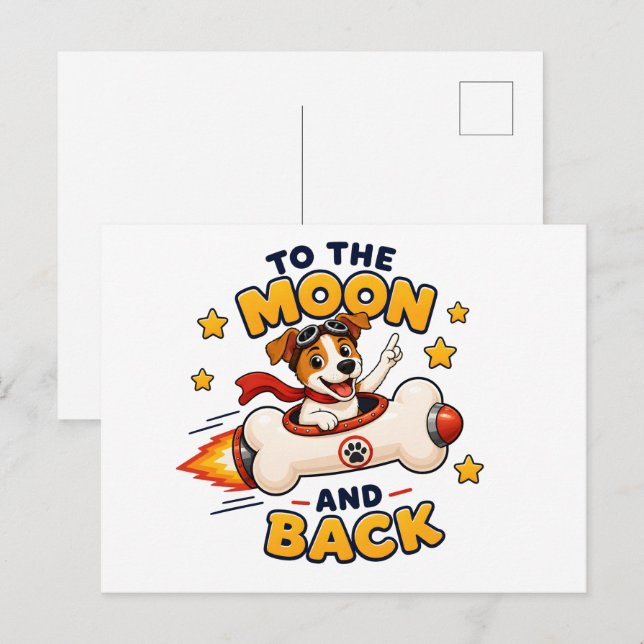 Cartão Postal Aventura Espacial do Cão Até a Lua e de Volta (Frente/Verso)