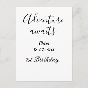 Cartão Postal Aventura espera feliz 1º aniversário nome data sim