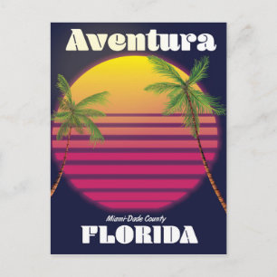 Cartão Postal Aventura Flórida EUA pôster de viagem dos anos 80