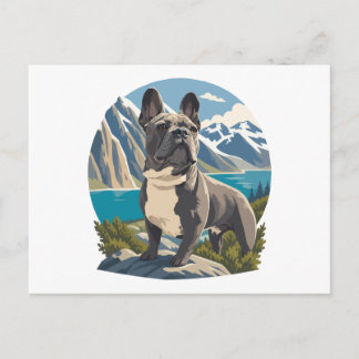 Cartão Postal Aventura Majestosa do Bulldog Francês no Lago da M