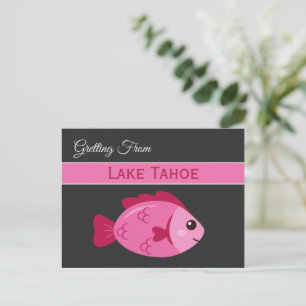 Cartão Postal Aventura no Lago Retro Peixe Rosa Design Vintage